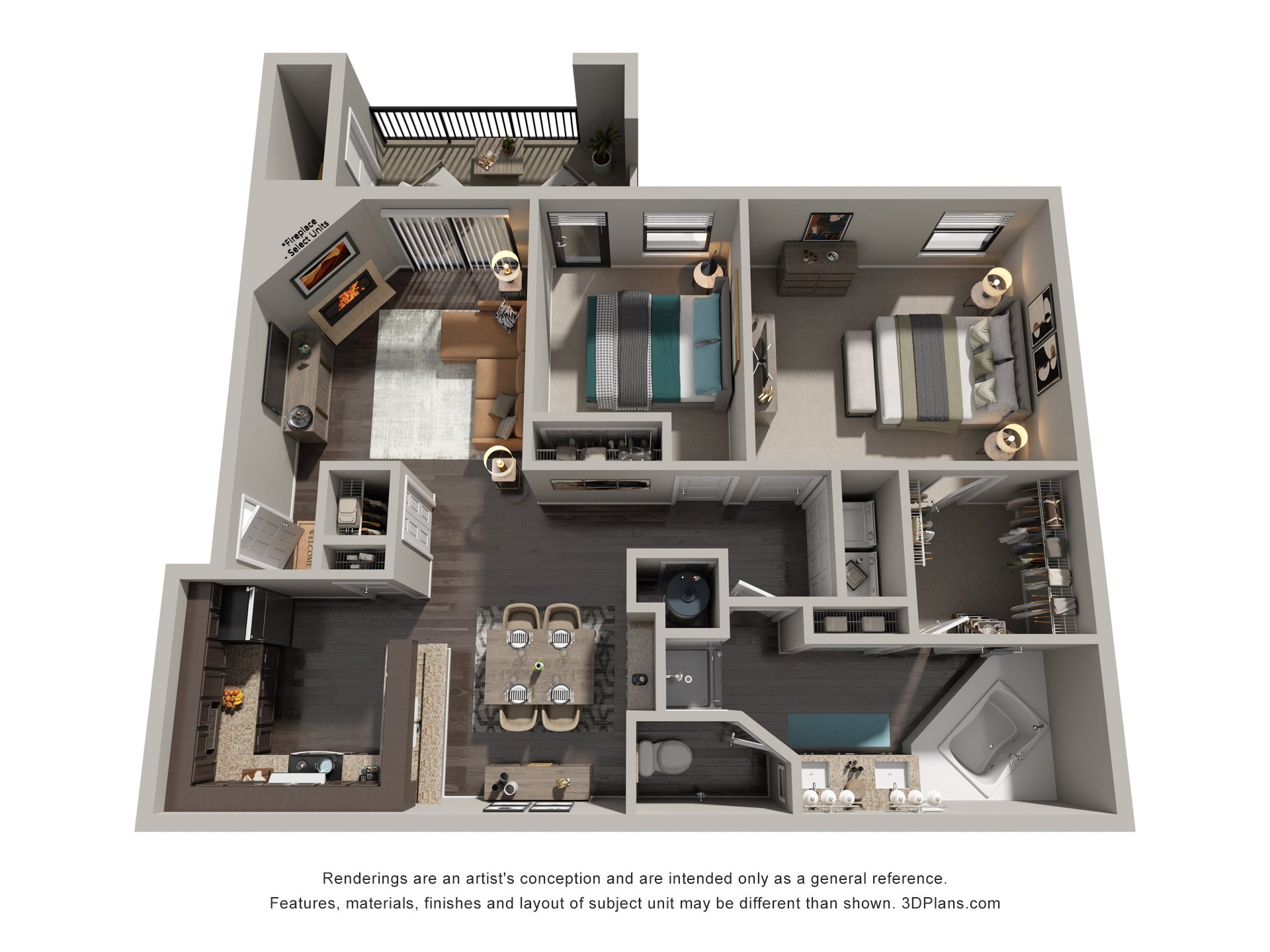 Floor plan for 2 beds, 1 bath, 1164 sqft